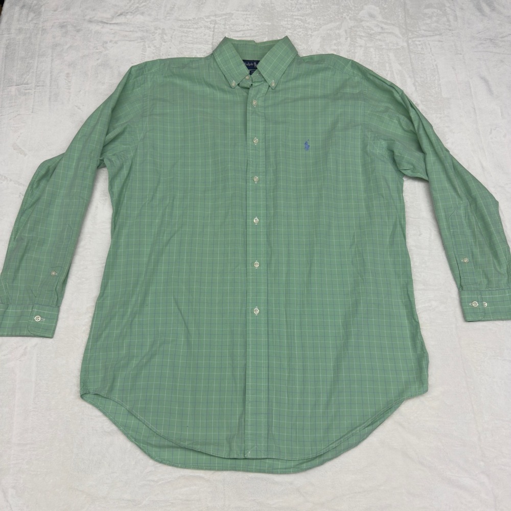Ralph Lauren Shirt Mens 16 32/33 Green‎ Plaid Yarmouth Button Down Preppy Casual